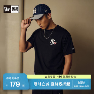 New Era纽亦华夏季爱心短袖T恤情侣男女同款NY印花NE