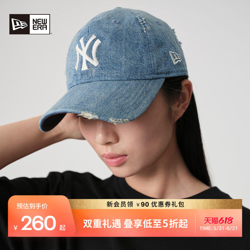 New Era纽亦华春夏MLB弯檐棒球帽做旧牛仔软顶水洗复古潮流NE920