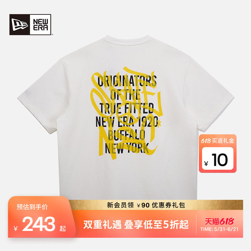 New Era纽亦华春夏涂鸦字母印花短袖T恤情侣美式原宿风潮流