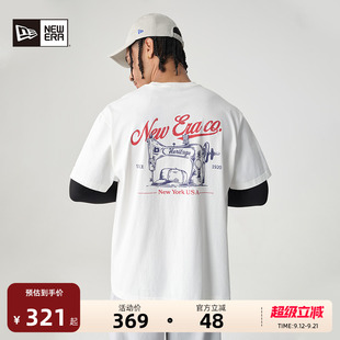 美式 New Era紐亦華2025夏季 新款 T恤男女情侶圓領(lǐng)刺繡 寬松復(fù)古短袖