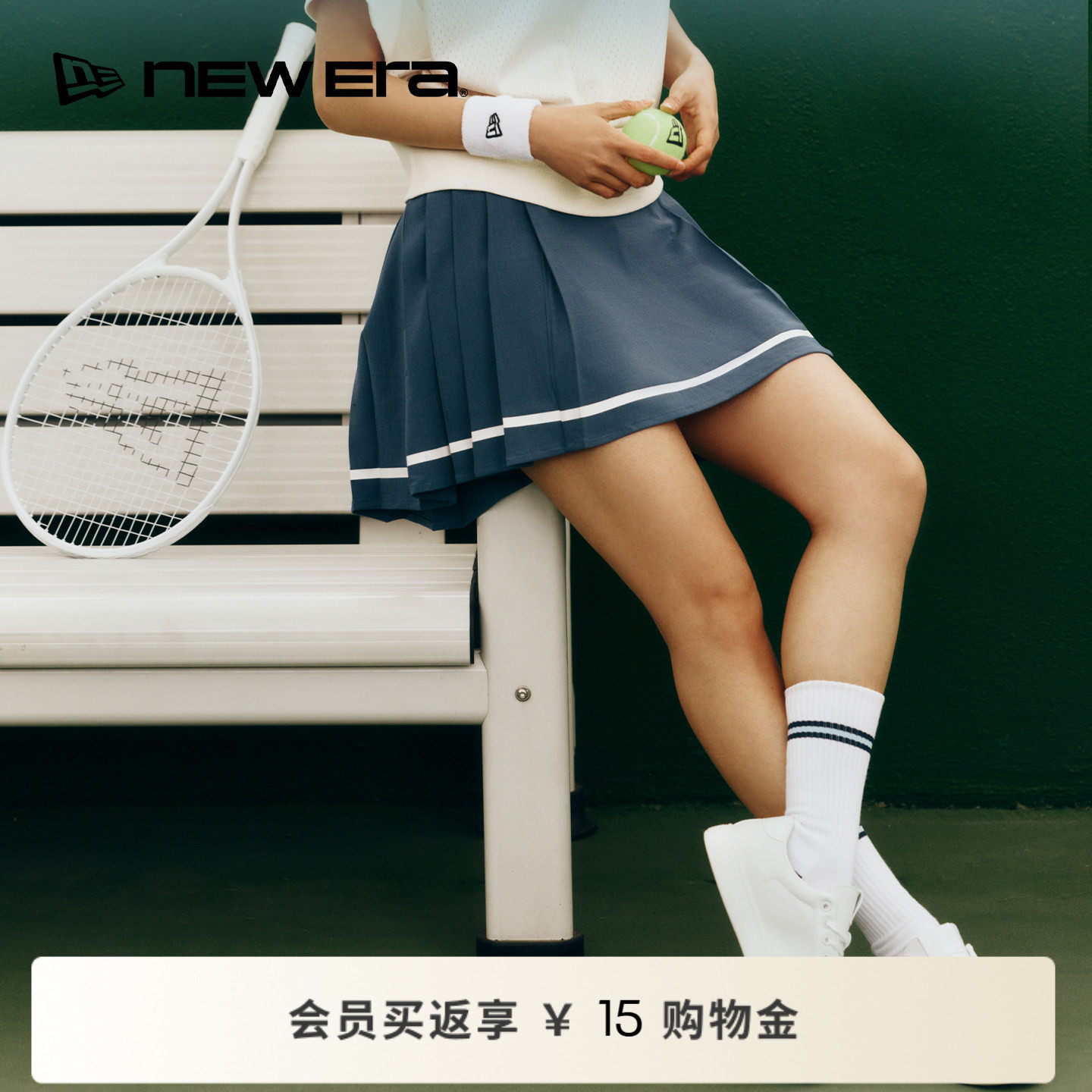 NEW ERA纽亦华26新品防走光半身高腰百褶网球运动百搭短裙女士NE