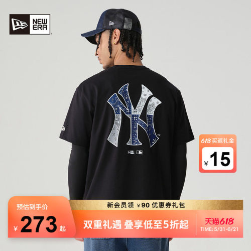 New Era纽亦华MLB系列夏季腰果花ny短袖T恤男女情侣潮流百搭上衣