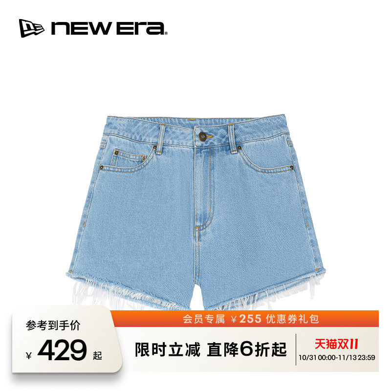 NEW ERA纽亦华26新品棉麻混纺街头时尚牛仔短裤女士NE