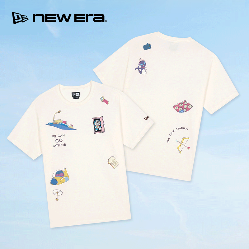 NEW ERA纽亦华26新品哆啦A梦魔术贴卡通刺绣短袖T恤男女同款NE