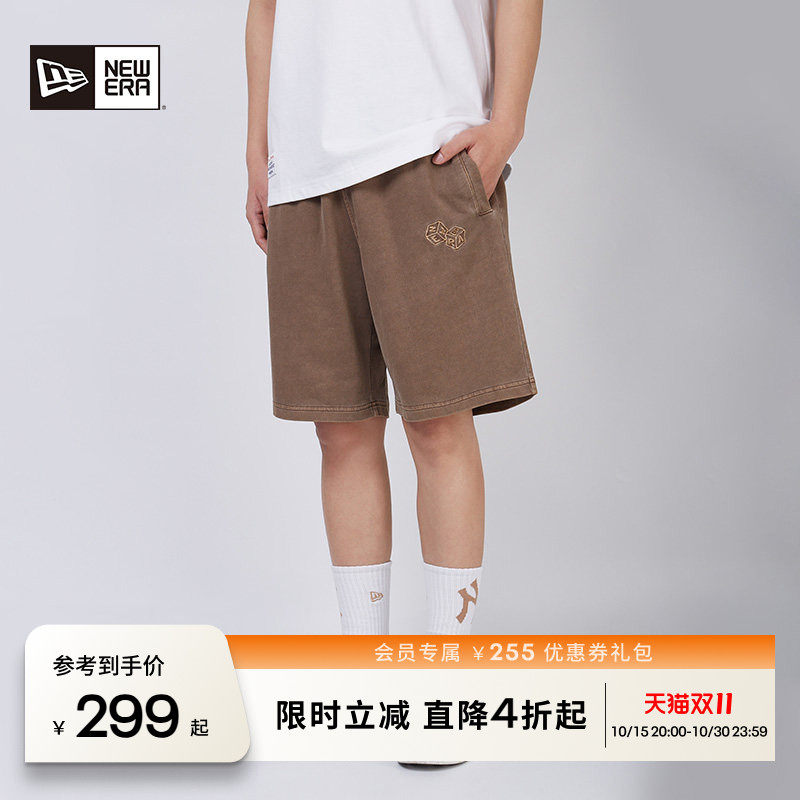 NEW ERA纽亦华水洗宽松做旧休闲五分裤短裤运动裤男女同款NE