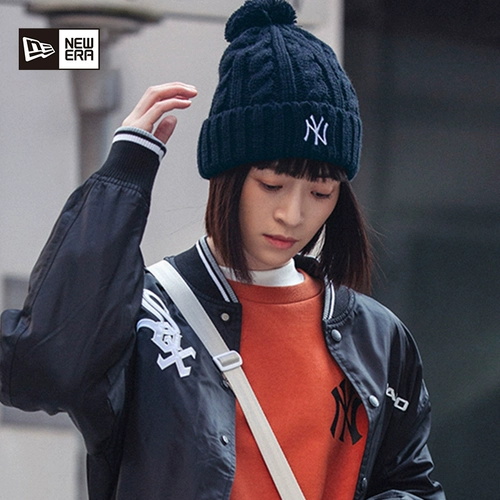 MLB, зимняя шерстяная удерживающая тепло трендовая вязаная шапка подходит для мужчин и женщин