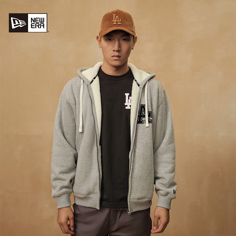 New Era纽亦华秋冬新款MLB加绒连帽拉链卫衣重磅开衫外套男女潮NY