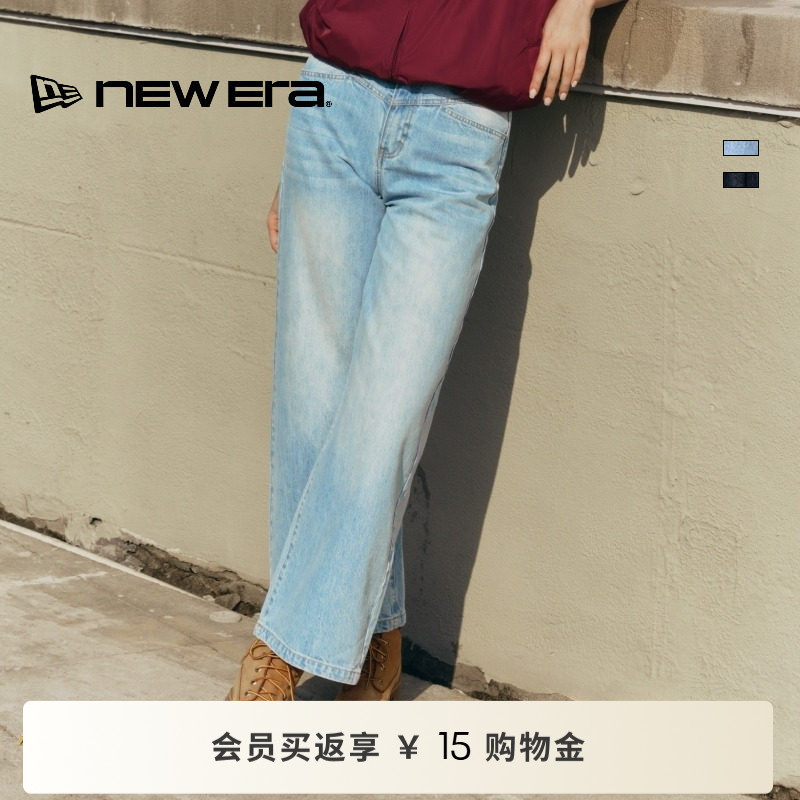 NEW ERA纽亦华26新品宽松直筒水洗复古运动休闲牛仔裤女士NE