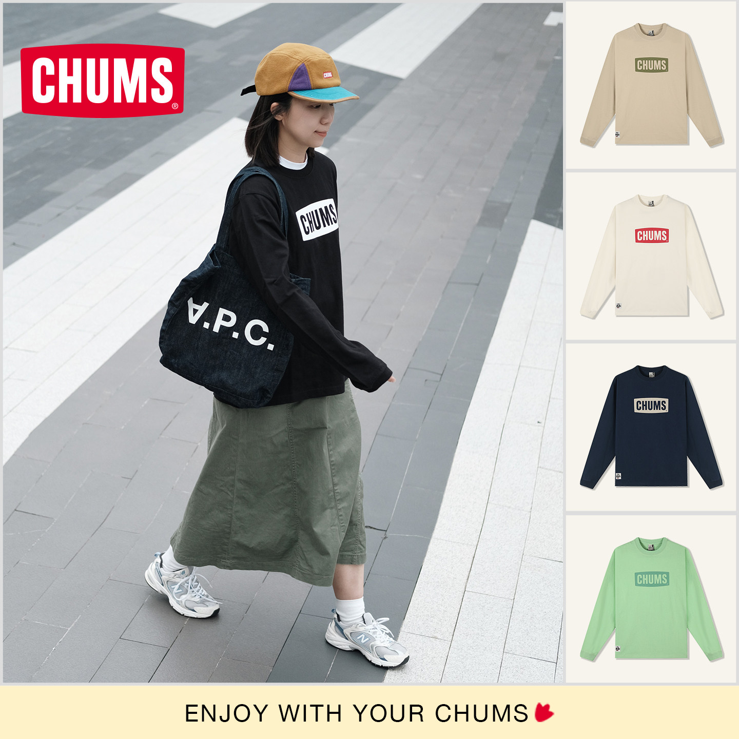 CHUMS洽洽鸟长袖休闲T恤男女款运动百搭宽松长袖长T卫衣秋季新款