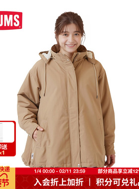 CHUMS洽洽鸟户外夹克女士连帽外套加绒保暖冲锋上衣CH18-1267