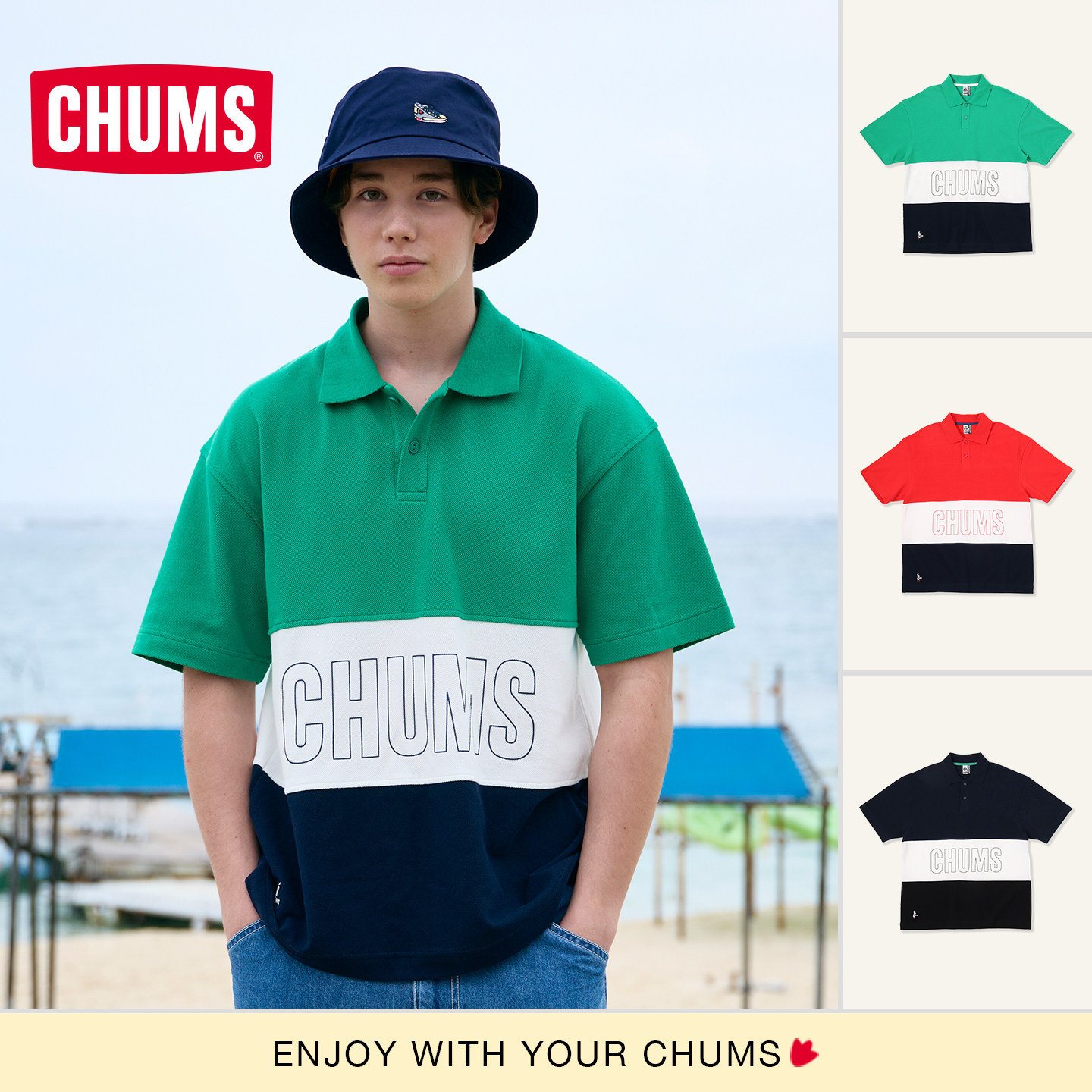 CHUMS洽洽鸟运动户外休闲短袖T恤拼色Polo衫男女同款CH02-1214图片