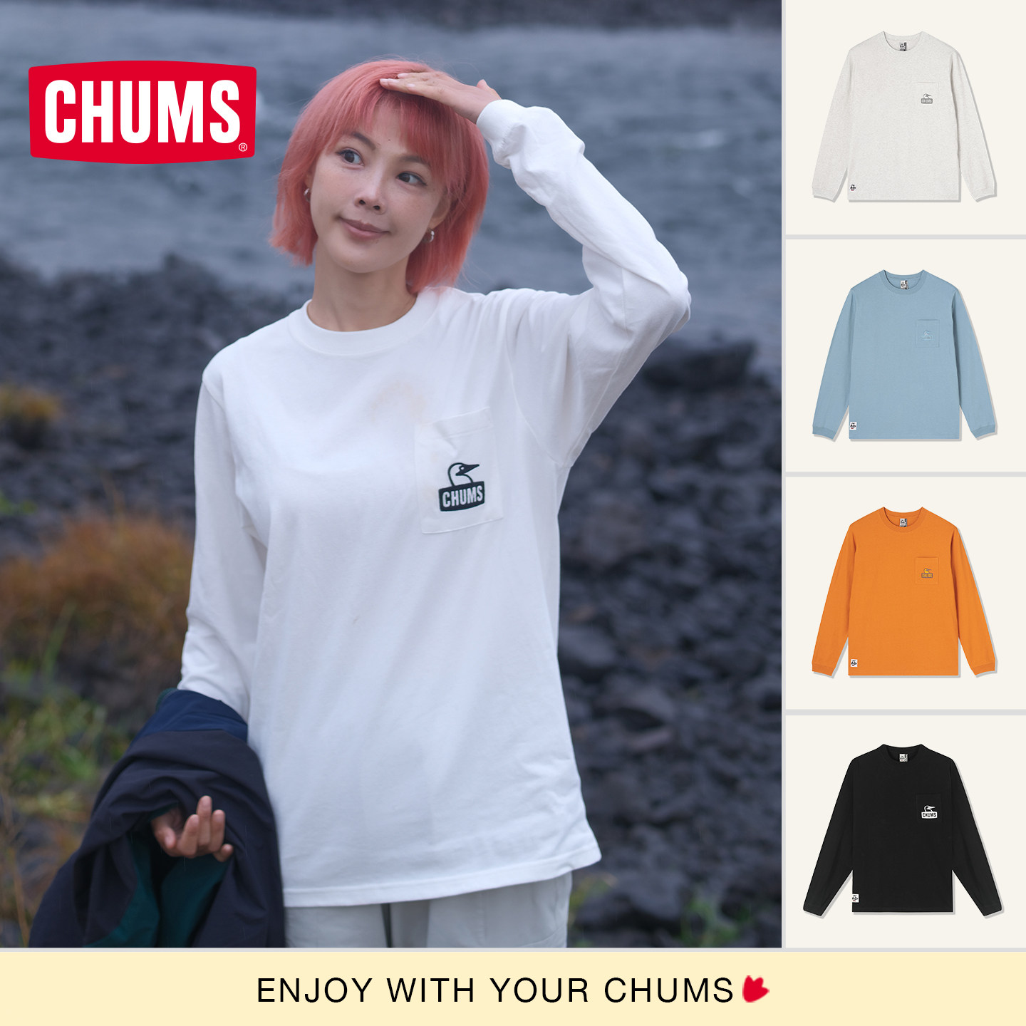 CHUMS运动卫衣棉质刺绣长袖T恤图片
