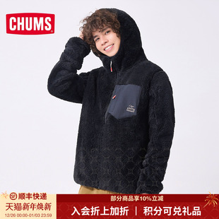 CHUMS洽洽鸟户外休闲连帽抓绒衣外套男女款 1435 保暖上衣夹克CH04