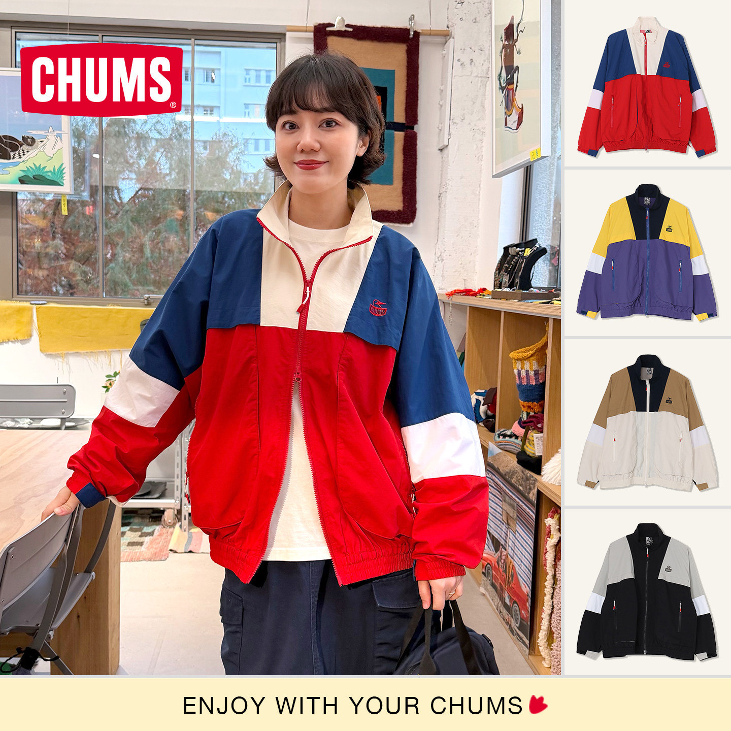 CHUMS洽洽鸟户外复古拼接夹克图片