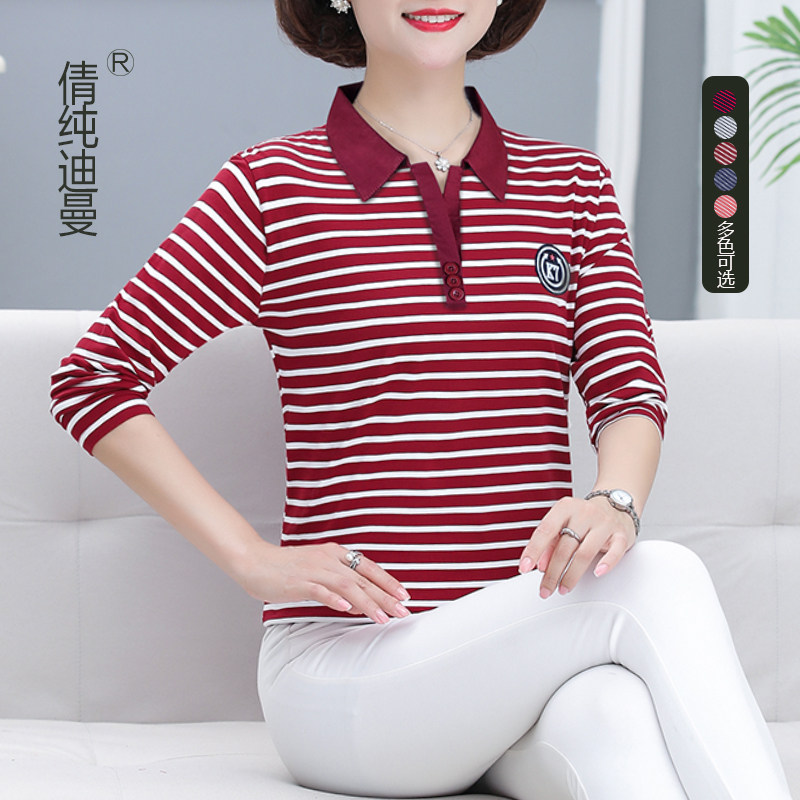 春秋新款女装纯棉长袖T恤衫中年中老年女装