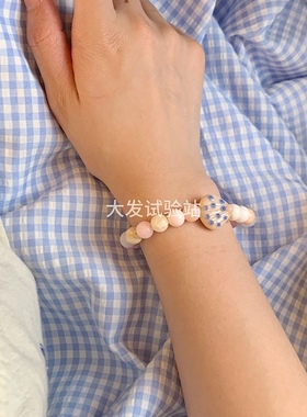 大发试验站 自制天然石头海洋贝壳撞色串珠原创设计手链清新可人