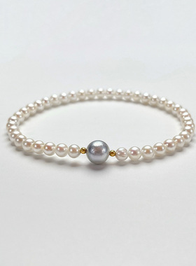 18K金淡水珍珠4-5mm海水真多麻手链18K金百搭手串生日礼物送女友