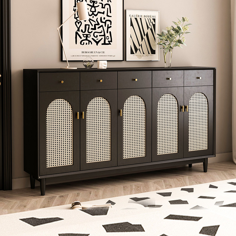 黑色藤编鞋柜侘寂风法式简约现代隔断鞋架靠墙一体入户楼道玄关柜