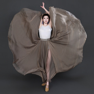 古典舞咖啡色大裙摆720度纯色天丝裙开叉现代舞演出服卡其舞蹈裙