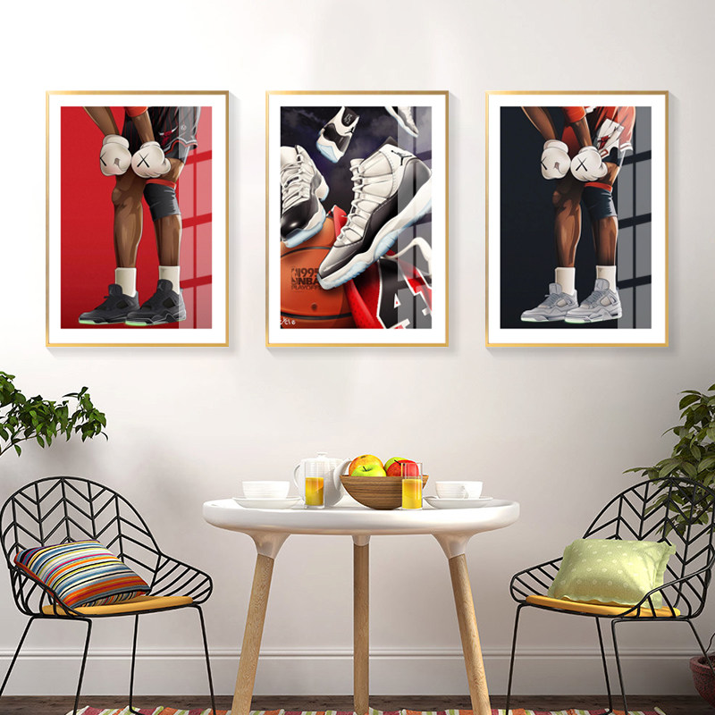 篮球海报鞋店装饰画男孩卧室挂画潮牌复古壁画乔丹詹姆斯背景墙画