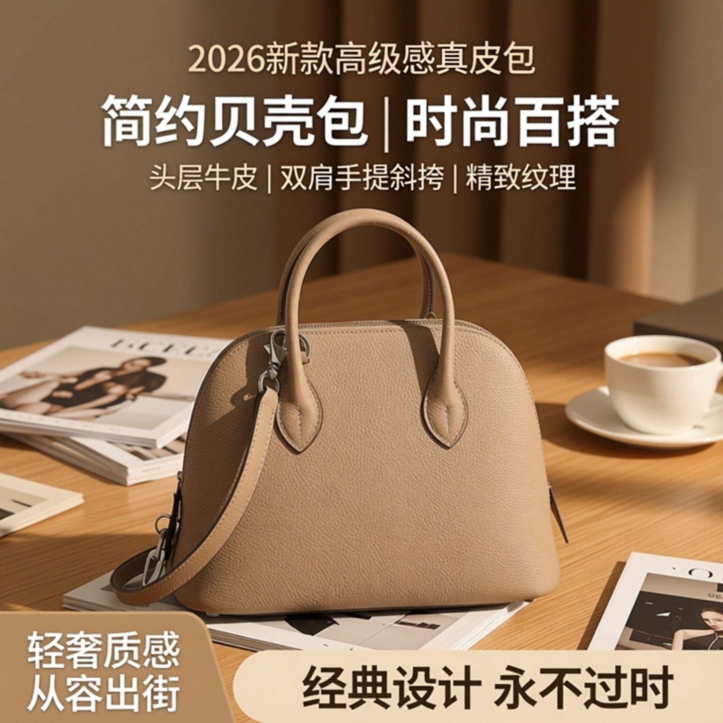 包包时尚女包头层牛皮贝壳包2026新款高级感真皮包简约斜挎手提包,箱包皮具/热销女包/男包,通用款女包,淘宝优惠券,粉丝福利购,淘宝优惠卷