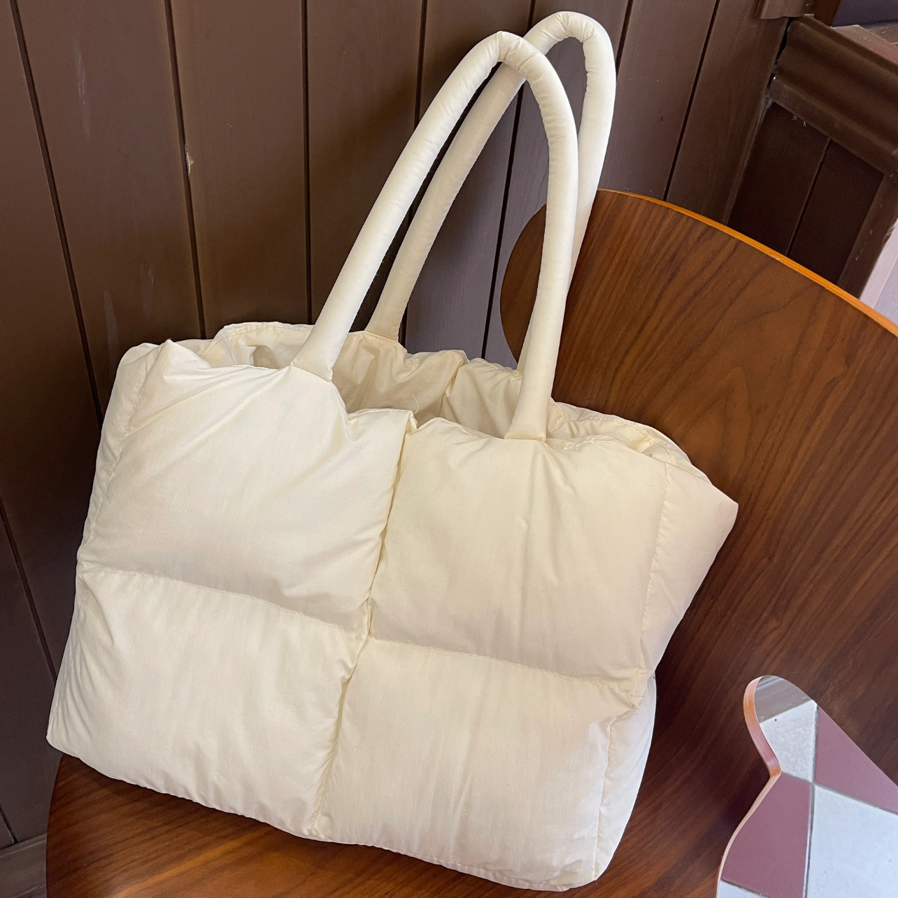 秋冬羽绒包小众设计方格豆腐包充棉太空棉手提腋下托特包单肩包女