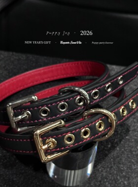 PuppyJoy福利10条「黑红」牛皮choker手环项圈高级手工定制