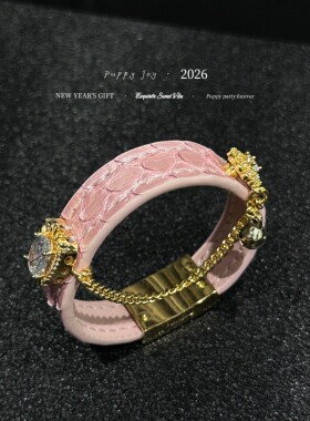 手链 PuppyJoy独家「粉猫晶铃」巨型蟒蛇皮手环高级手工定制