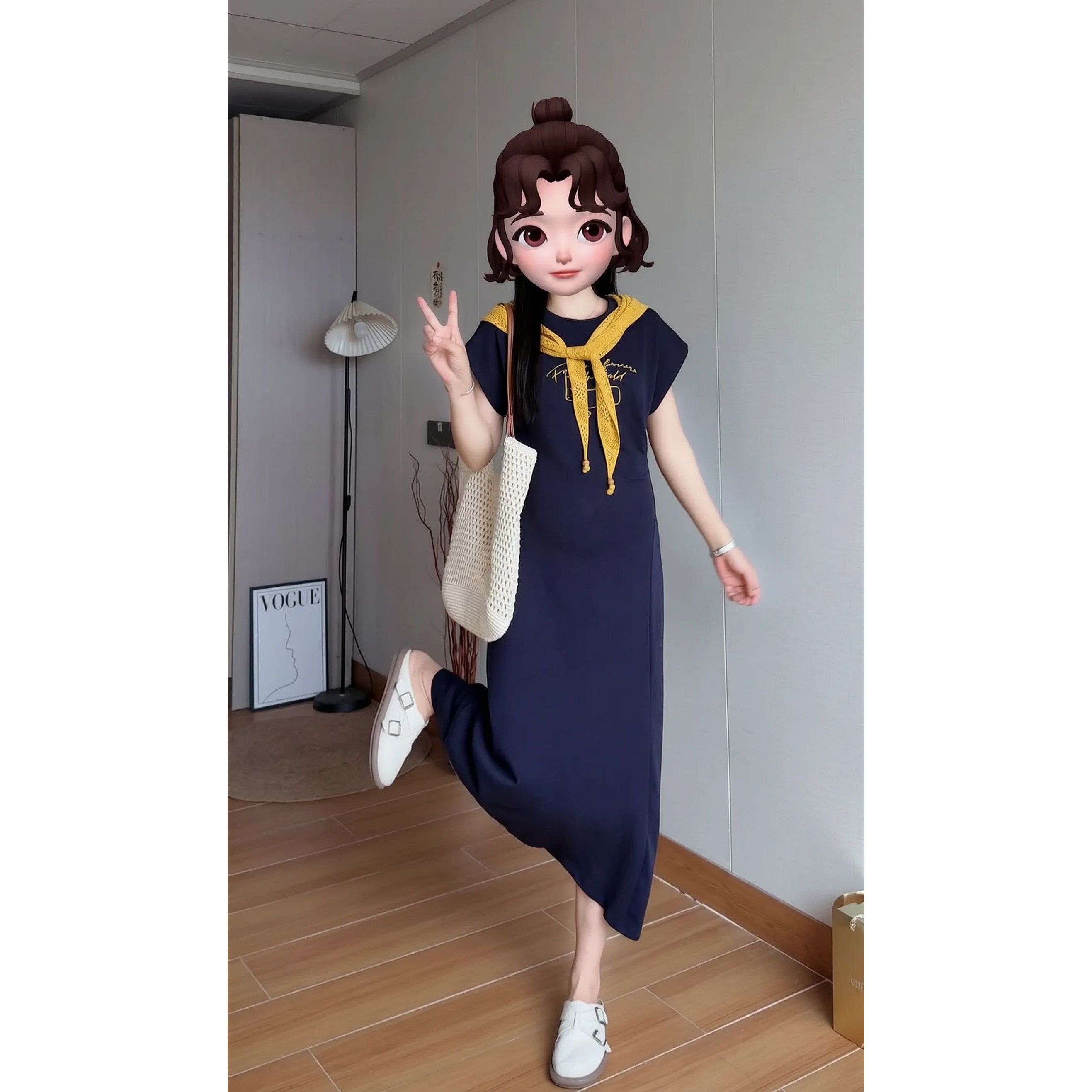 短袖字母印花孕妇连衣裙披肩长裙