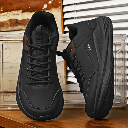 脚胖脚肥大码宽头鞋秋冬全黑皮面防水防滑4E宽楦鞋中老年人健步鞋