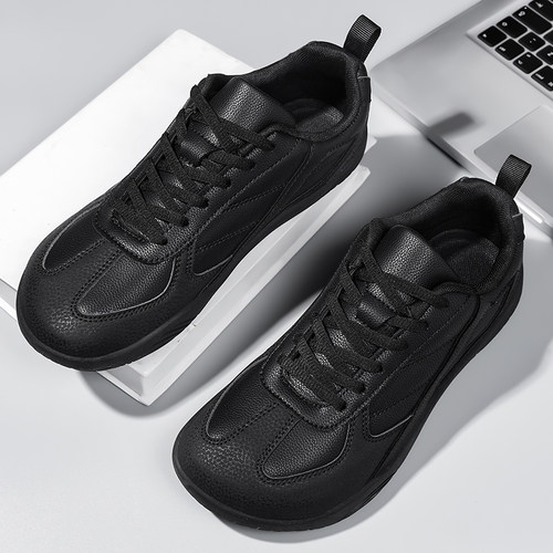 全黑皮面防水防滑加宽加高健步鞋