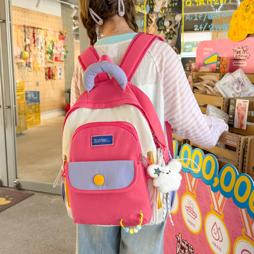 多巴胺撞色双肩包女学生书包ins大容量小众设计感初中生校园背包