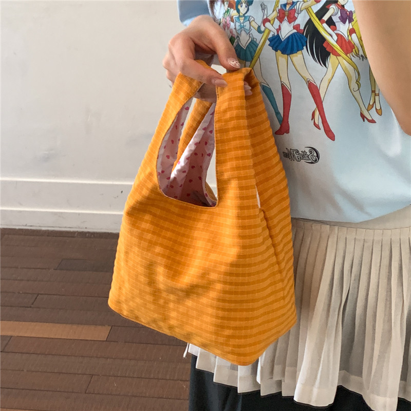 帆布包夏季新款糖果色格子帆布袋 韩版ins小清新文艺简约女手提包