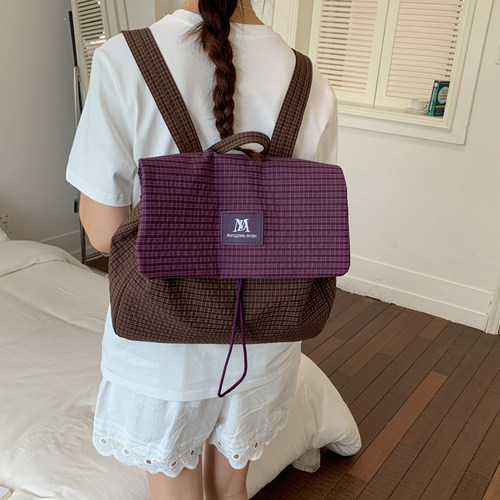 日系文艺肌理感书包女新款简约学生背包复古休闲大容量双肩包
