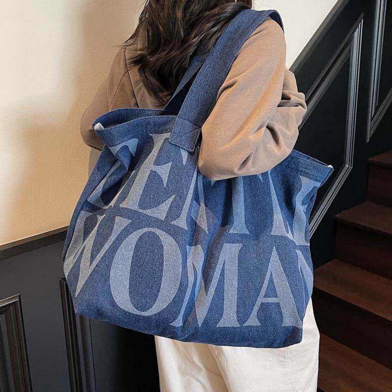 慵懒风牛仔包包女大容量短途旅行手提帆布购物袋单肩通勤托特大包,箱包皮具/热销女包/男包,托特包,淘宝优惠券,粉丝福利购,淘宝优惠卷