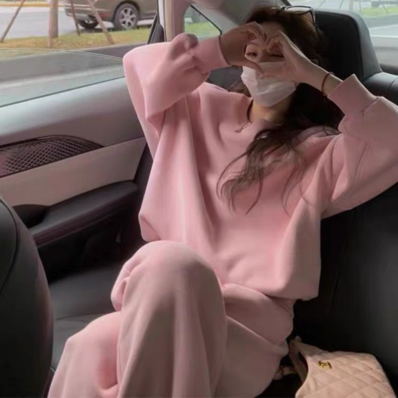 纯棉卫衣卫裤运动套装女秋季新款学生韩版宽松盐系跑步休闲两件套