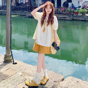 短裤 女韩系宽松短袖 运动两件套潮 一整套多巴胺休闲套装 巨好看夏装