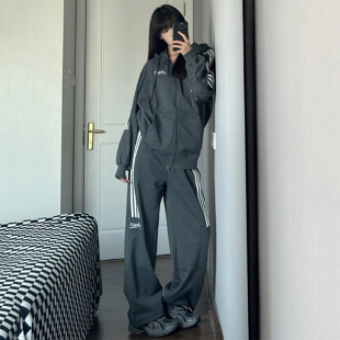 炸街美式宽松跑步服运动套装女春季韩版学生时尚显瘦休闲两件套潮