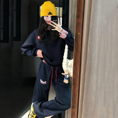 休闲两件套学生 韩系宽松设计感假两件卫衣卫裤 复古运动套装 女春季