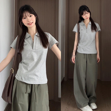 慵懒风盐系休闲运动服套装女夏季polo短袖学生韩版宽松休闲两件套