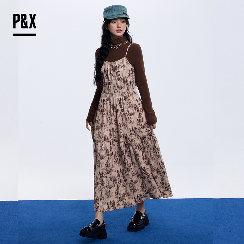 P&X女装 2023新款美拉德套装裙法式复古长袖连衣裙深冬搭配一整套