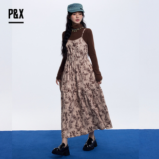 复古长袖 P&X女装 裙法式 2023新款 连衣裙深冬搭配一整套 美拉德套装