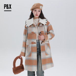 春季 呢料中长款 PX女装 新款 花色 外套大衣格子甜美休闲 824113745