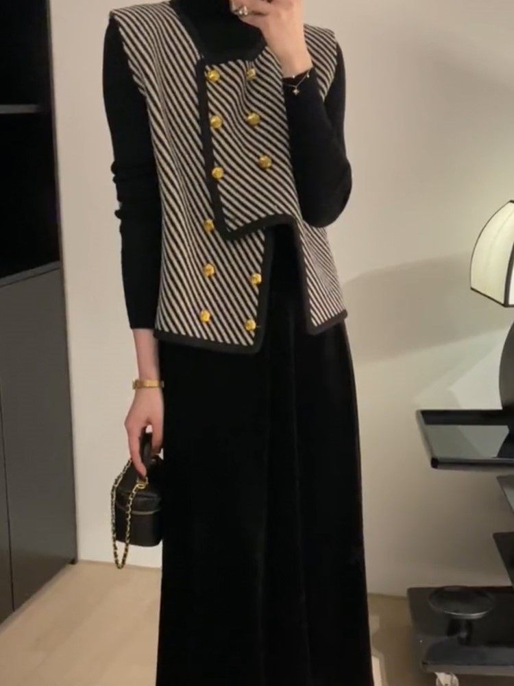 2023 AUTUMN NEW HIGH-END SENSE OF SMALL FRAGRANCE WIND IRREGULAR DIAGONAL STRIPE VEST WOMENS DESIGN SENSE NICHE CHIC COAT