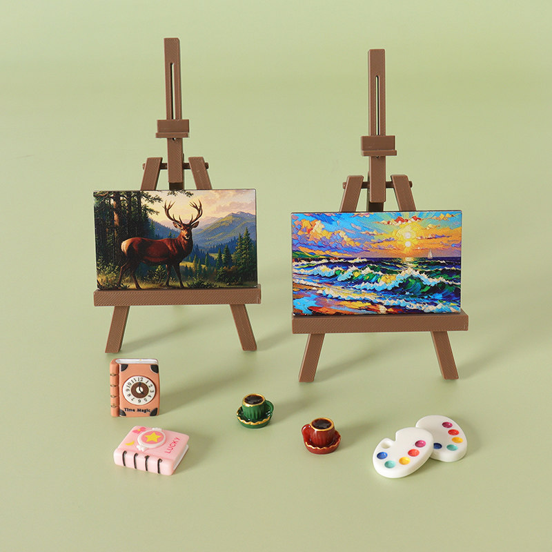 外贸跨境微缩仿真画架模型家具配件娃屋 diy场景桌面支架油画摆件
