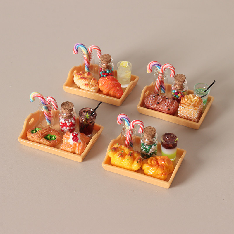 Dollhouse娃娃屋迷你托盘圣诞微缩食玩面包果汁diy甜品店装饰模型图片