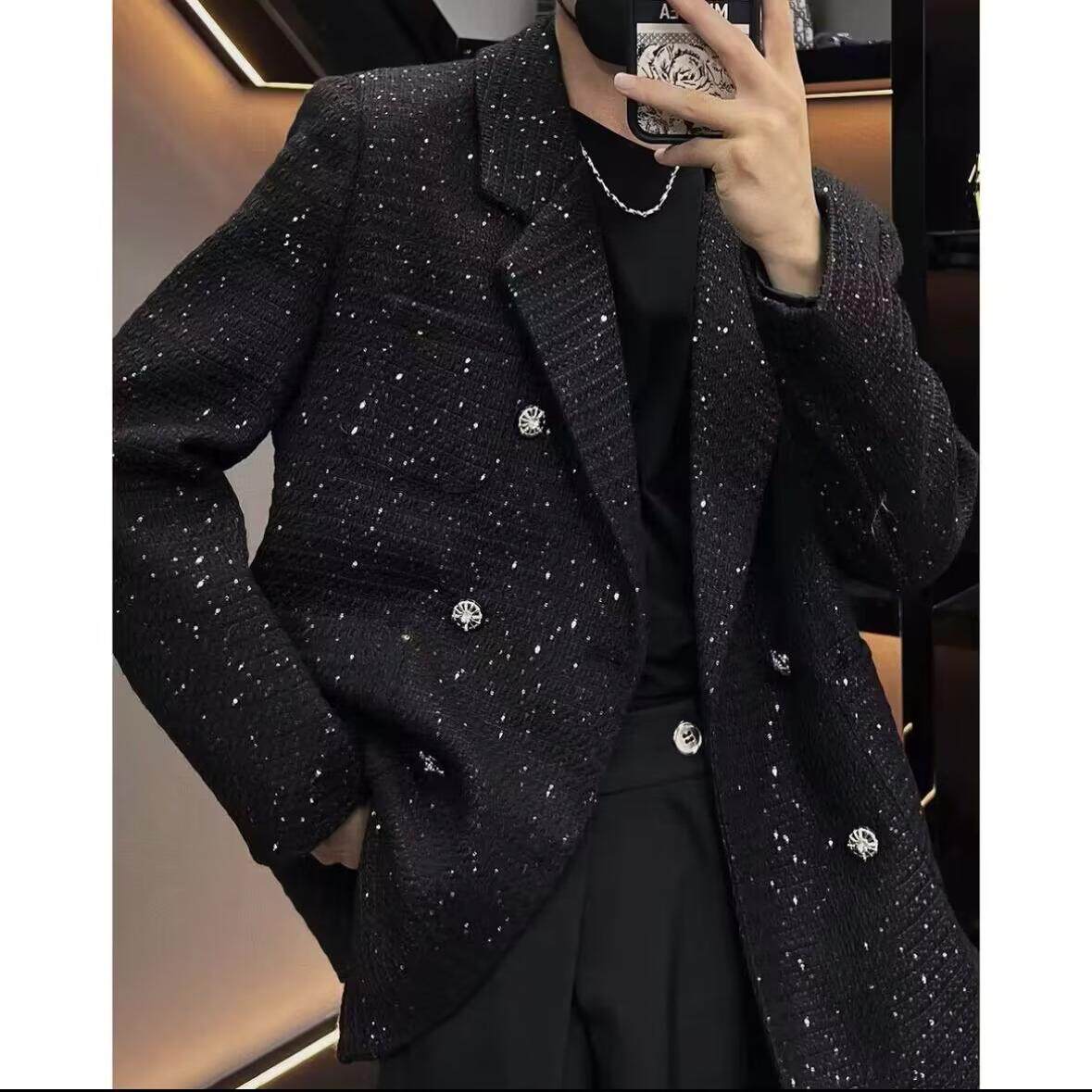 高级感星空烫金西装男夜店发型师秋冬季新款潮流垫肩高端西服外套
