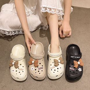 护士学生厚底增高洞洞鞋女款夏季外穿沙滩网红包头松糕底凉拖鞋女