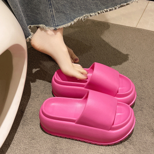 女 女夏超火松糕底增高沙滩凉鞋 露思同款 厚底踩屎感高跟8CM凉拖鞋