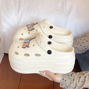 卡通高跟9CM洞洞鞋女拖鞋夏季包头拖鞋超厚底外穿女生潮流沙滩鞋